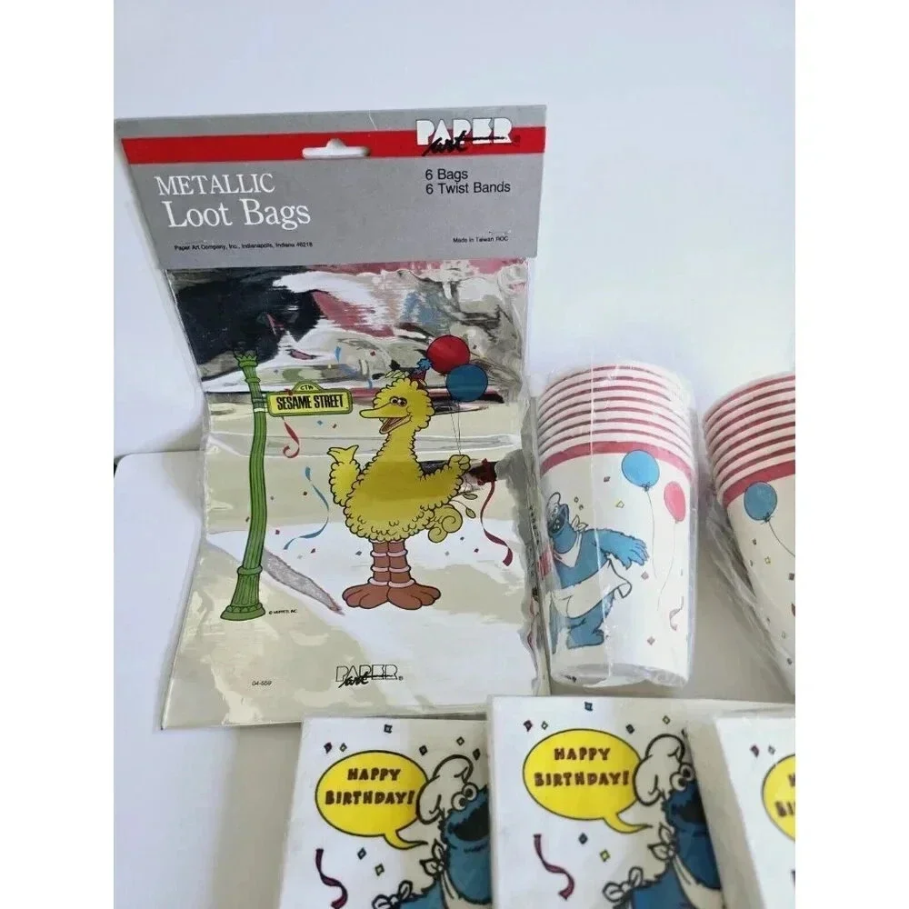 Sesame Street Big Bird Cookie Monster Vintage Birthday Party Supplies Lot Of 12